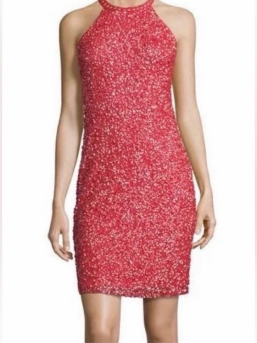 🩷Parker Black Label Coral Halter Sequin Cocktail Dress